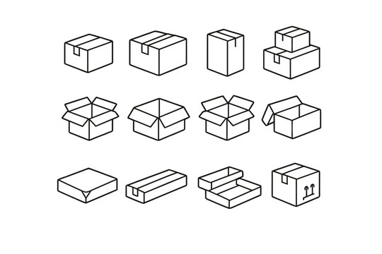 Set of twelve simple package and box icons