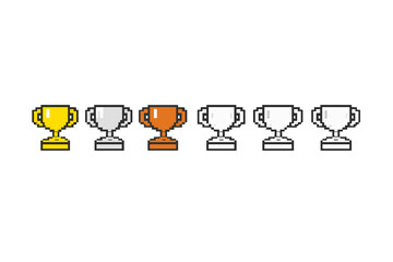 Pixelated trophies in a row, showcasing ranking
