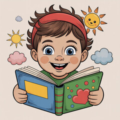 Happy child reading book
