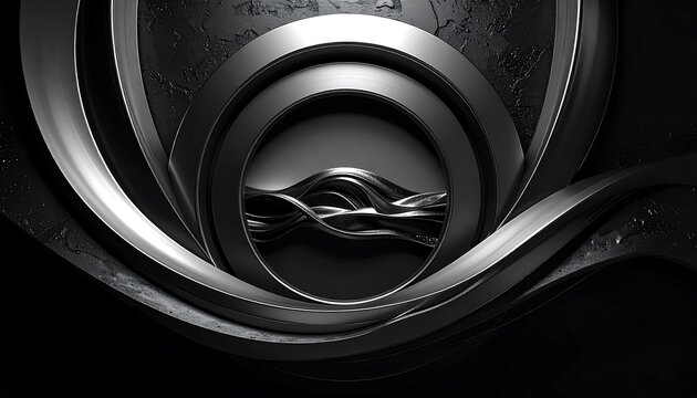 Abstract Metallic Sculpture with Concentric Rings and Wavy Forms. - Powered by Adobe