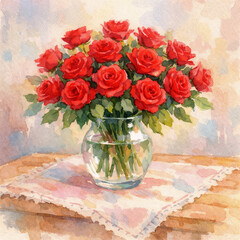 Red Roses in a Glass Vase
