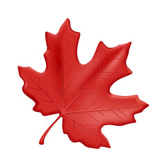 Fototapeta premium Red maple leaf 3D render isolated for fall season design, vibrant Canadian symbol with smooth texture on transparent background