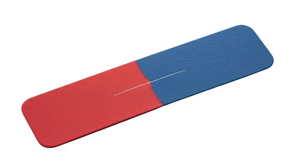 Red and blue bar magnet with png isolated transparent background white line indicating magnetic field on black background