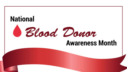 National Blood Donor Awareness Month. Red awareness ribbon. Raising awareness for January health campaign. National Blood Donor Awareness Month with red. Vector concept illustration
