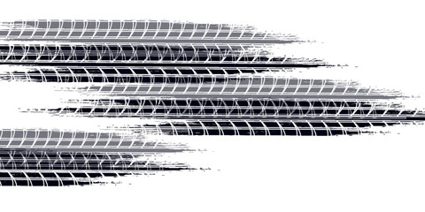 Tire track. Car, bike, motorcycle tyre mark with grunge effect isolated on white background. Wheel footprint on the road. Top view of rubber protector mark