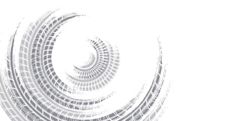 Tire track. Car, bike, motorcycle tyre mark with grunge effect isolated on white background. Wheel footprint on the road. Top view of rubber protector mark