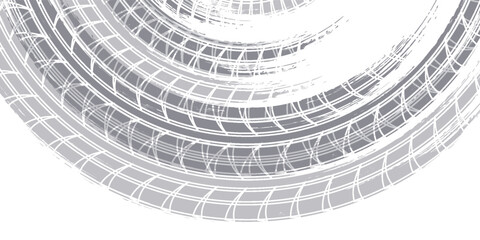 Tire track. Car, bike, motorcycle tyre mark with grunge effect isolated on white background. Wheel footprint on the road. Top view of rubber protector mark