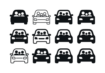 Obraz premium Family Road Trip Icons. Family road trips. Icon set. Set Logo of Family road trips: family silhouettes inside car. harmonious logo variations of the same