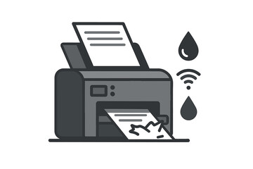 Printer jam with ink drop and wifi symbol