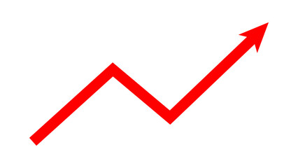 Red upward fluctuated line arrow graph moving up concept of stock market business growth, financial profit, business trend, company growth. Business grow up sign. Vector illustration.