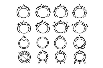 Set of doodle icons representing fire and rings