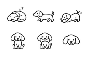 Cute cartoon dog icons in different poses