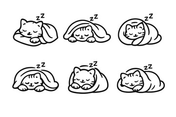 Fototapeta premium Cute Sleeping Cats Wrapped in Blankets