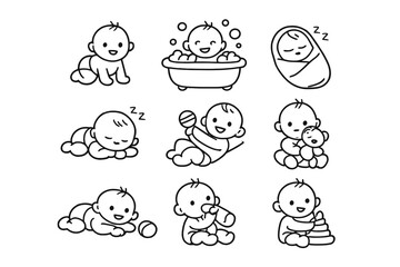 Cute Baby Icons Set