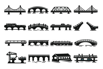 Collection of bridge icons on a dark background
