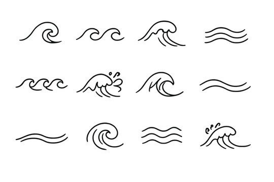 Collection of stylized wave icons with outline effect