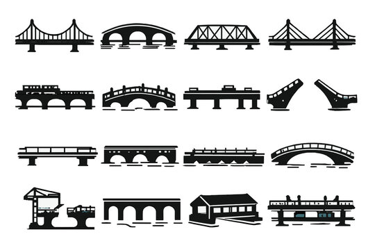 Collection of bridge icons on a dark background