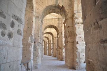 The Amphitheater of El-Djem, the second largest historic amphitheater in the world, built by the Romans in the 3rd century AD. Africa, Tunisia,