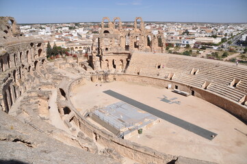 The Amphitheater of El-Djem, the second largest historic amphitheater in the world, built by the Romans in the 3rd century AD. Africa, Tunisia,