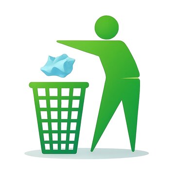 Human Figure Disposing Face Mask Into Green Basket