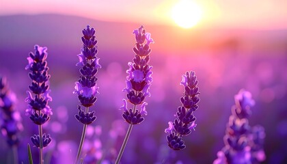 Obraz premium Close-up of Lavender Flowers at Sunset.