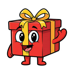 Joyful gift box character waving hello
