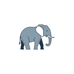 Simple illustration of a gray elephant with white ears and tusks.