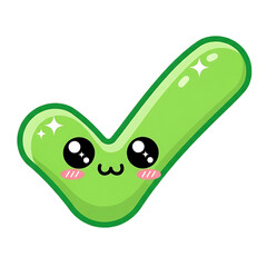 Adorable green checkmark character with sparkling eyes