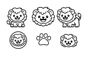 Fototapeta premium Cute cartoon lions and paw print