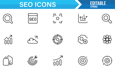 SEO outline icons set for search engine optimization