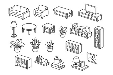 Fototapeta premium Isometric line art furniture and decor elements