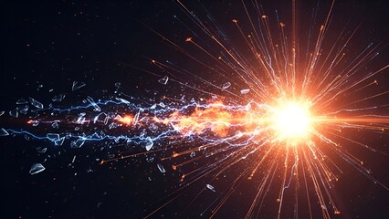 Dynamic energy burst with shattered glass and electrical arcs in cosmic space