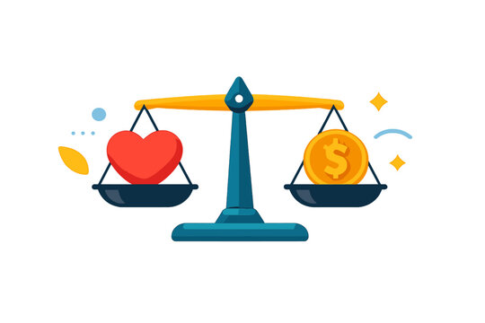 Balancing Heart and Money Symbol on Scales