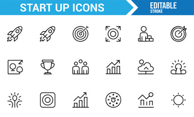 Minimal startup and entrepreneurship outline icons