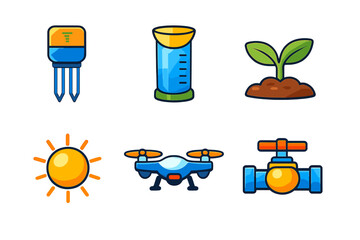 Fototapeta premium Farming Technology Icons on Dark Background