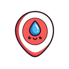Cheerful water drop in a red circle