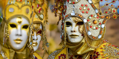 the carnival masks with a bright yellow costume