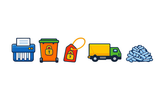 Set of icons related to shredding, disposal, and recycling