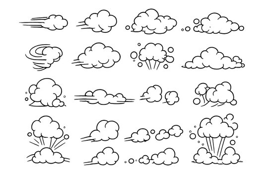 Collection of comic book style clouds and smoke effects