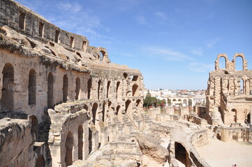 The Amphitheater of El-Djem, the second largest historic amphitheater in the world, built by the Romans in the 3rd century AD. Africa, Tunisia,