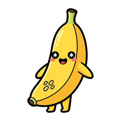 Cheerful cartoon banana stands with arms outstretched