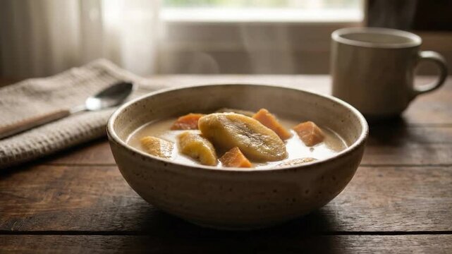 Delicious Filipino Ginataang Bilo-Bilo with Coconut Milk and Sweet Potatoes.