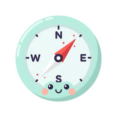 Whimsical compass with cute face indicating north