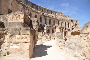The Amphitheater of El-Djem, the second largest historic amphitheater in the world, built by the Romans in the 3rd century AD. Africa, Tunisia,