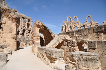The Amphitheater of El-Djem, the second largest historic amphitheater in the world, built by the Romans in the 3rd century AD. Africa, Tunisia,