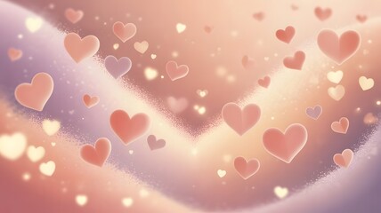 A beautiful display of floating hearts and sparkling lights in soft pastel colors, conveying love and romance