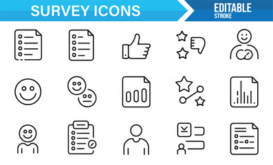 Minimal survey and feedback outline icons set