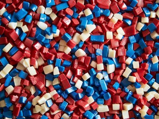 Recycling efforts focus on repurposing colored plastic materials.