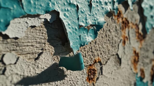 Peeling blue paint on textured surface