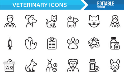 Veterinary outline icons set for animal and pet care